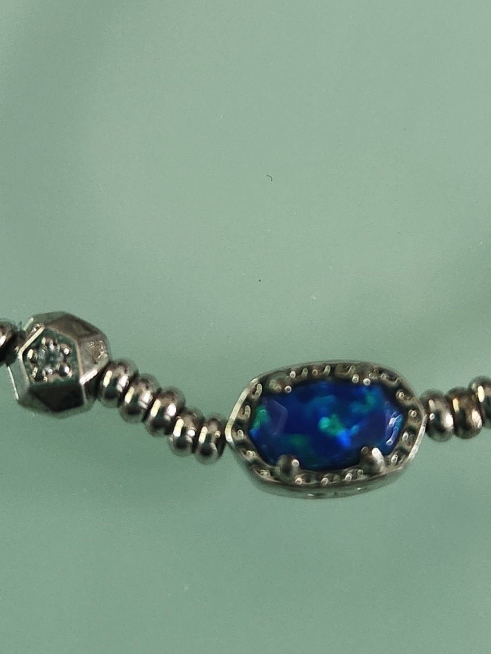 Kendra Scott Emilie stretch bracelet, rhodium silver blue kyocera opal, preloved